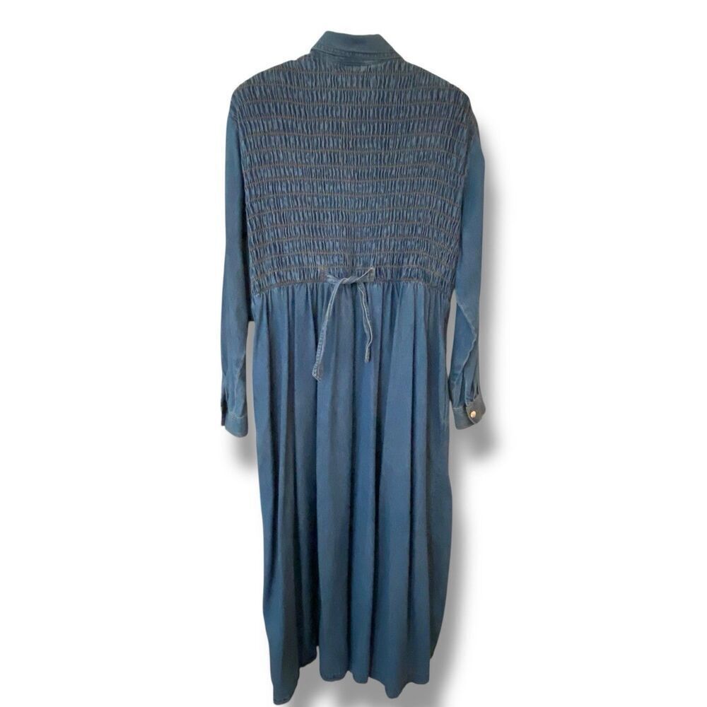 Flora C Vintage 100% Cotton 80’s 90’s Denim Dress Smocked Bodice Made In USA 14 - Picture 6 of 7